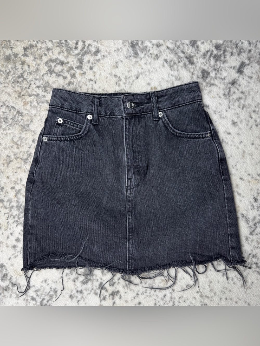Topshop Moto Denim Mini Skirt US 0 Black Wash Raw Hem High Rise Y2K